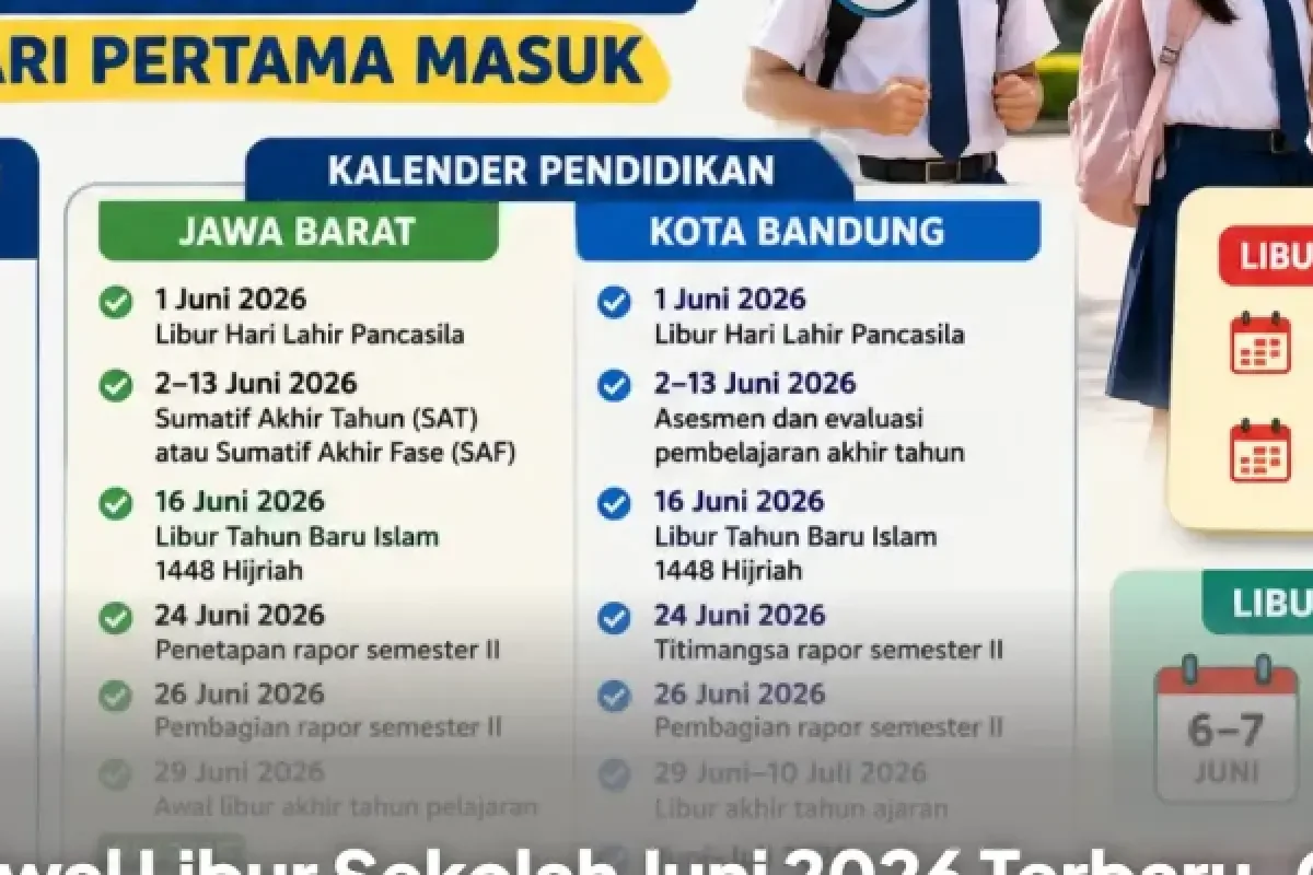 Jabar dan Kota Bandung Tetapkan Jadwal Libur Sekolah Juni 2026