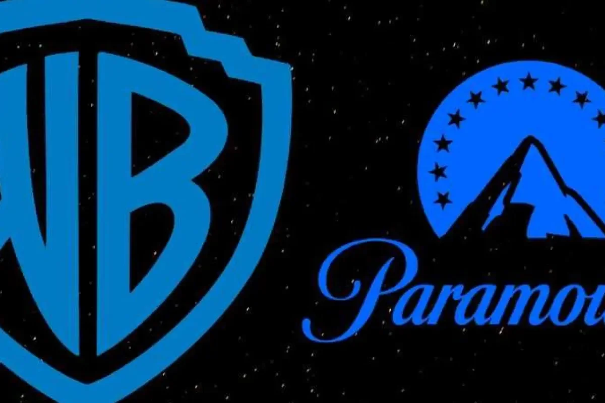 Logo Paramount dan Warner Bros dalam konteks akuisisi